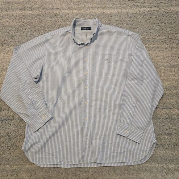Ralph Lauren Shirt Mens XXL Oxford Blue White Striped Button Down casual Office - Picture 1 of 6